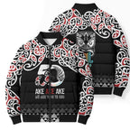 Kia Kaha Te Reo Maori Bomber Puffer Jacket 50 Years Mo Ake Tonu Te Reo - Aussie Hoodie