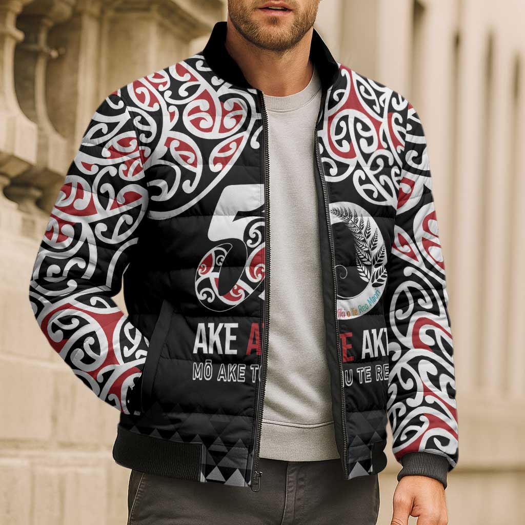 Kia Kaha Te Reo Maori Bomber Puffer Jacket 50 Years Mo Ake Tonu Te Reo - Aussie Hoodie