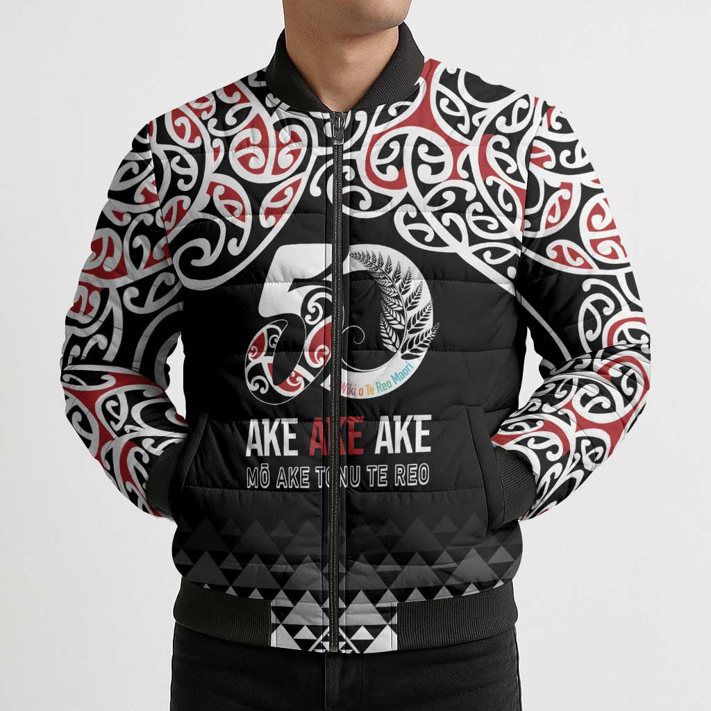 Kia Kaha Te Reo Maori Bomber Puffer Jacket 50 Years Mo Ake Tonu Te Reo - Aussie Hoodie