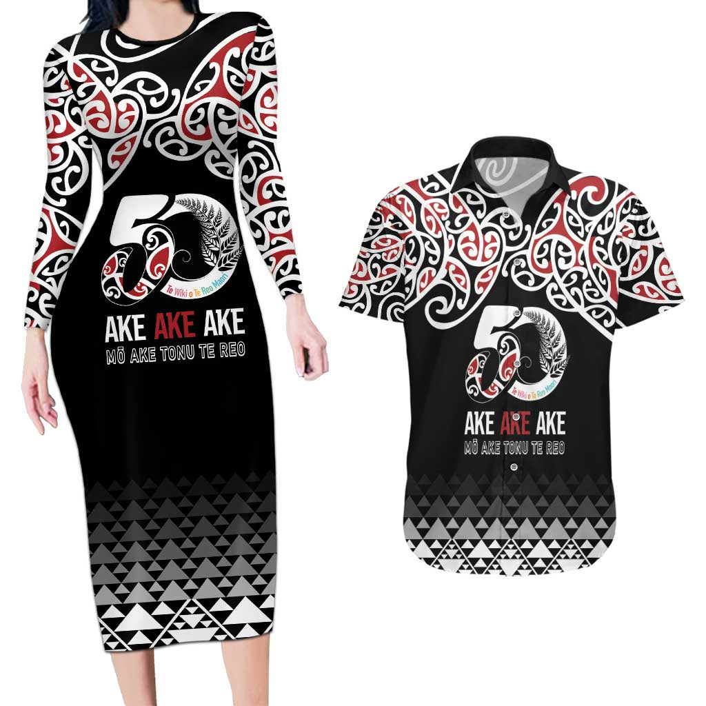 Kia Kaha Te Reo Maori Couples Matching Long Sleeve Bodycon Dress and Hawaiian Shirt 50 Years Mo Ake Tonu Te Reo - Aussie Hoodie
