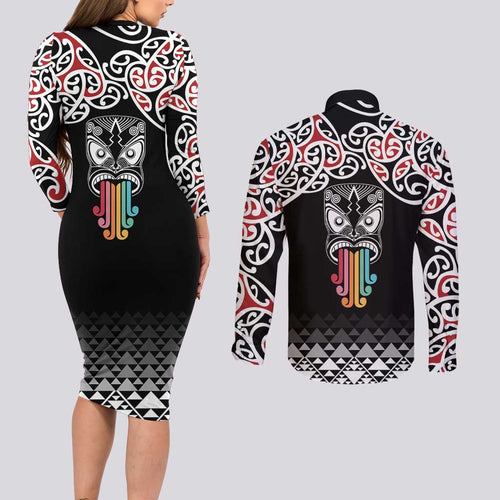 Kia Kaha Te Reo Maori Couples Matching Long Sleeve Bodycon Dress and Long Sleeve Button Shirt 50 Years Mo Ake Tonu Te Reo - Aussie Hoodie