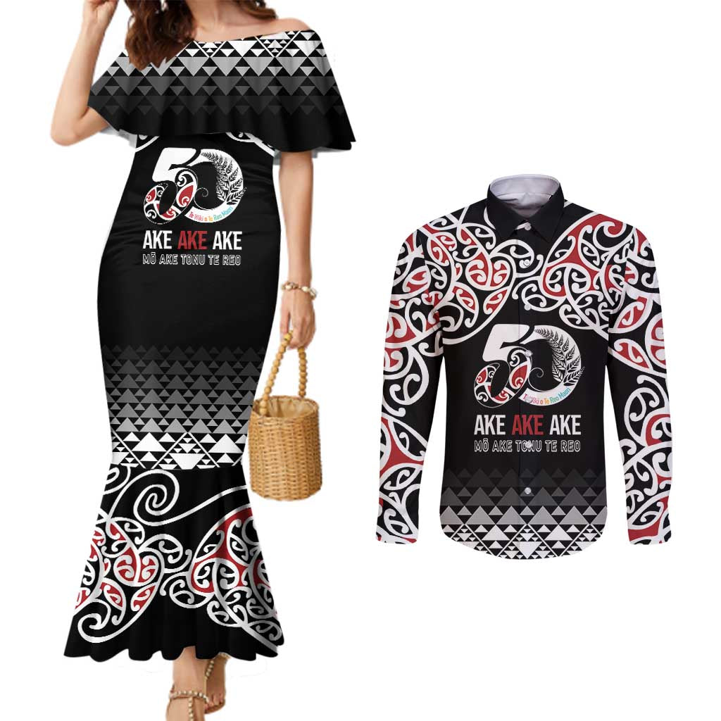 Kia Kaha Te Reo Maori Couples Matching Mermaid Dress and Long Sleeve Button Shirt 50 Years Mo Ake Tonu Te Reo - Aussie Hoodie