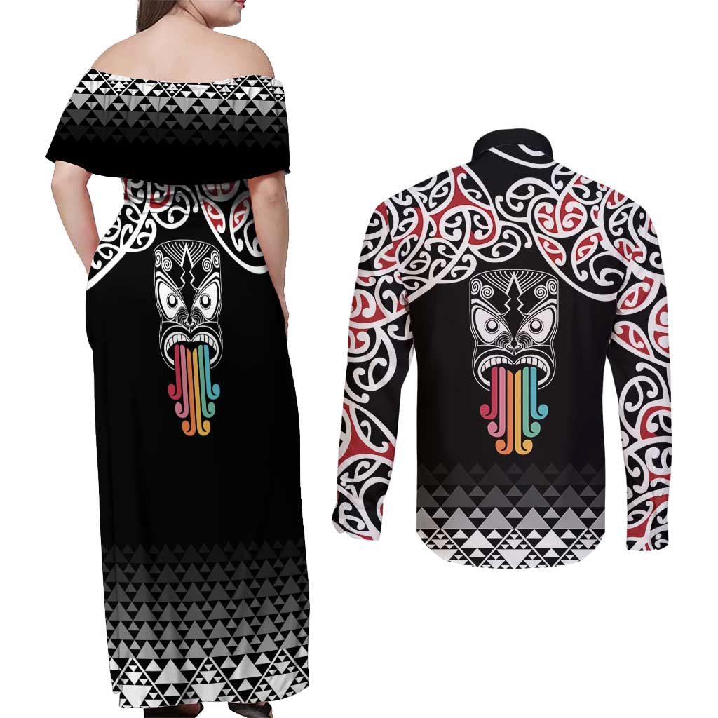 Kia Kaha Te Reo Maori Couples Matching Off Shoulder Maxi Dress and Long Sleeve Button Shirt 50 Years Mo Ake Tonu Te Reo - Aussie Hoodie