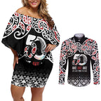 Kia Kaha Te Reo Maori Couples Matching Off Shoulder Short Dress and Long Sleeve Button Shirt 50 Years Mo Ake Tonu Te Reo - Aussie Hoodie