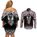 Kia Kaha Te Reo Maori Couples Matching Off Shoulder Short Dress and Long Sleeve Button Shirt 50 Years Mo Ake Tonu Te Reo - Aussie Hoodie