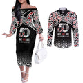 Kia Kaha Te Reo Maori Couples Matching Off The Shoulder Long Sleeve Dress and Long Sleeve Button Shirt 50 Years Mo Ake Tonu Te Reo - Aussie Hoodie