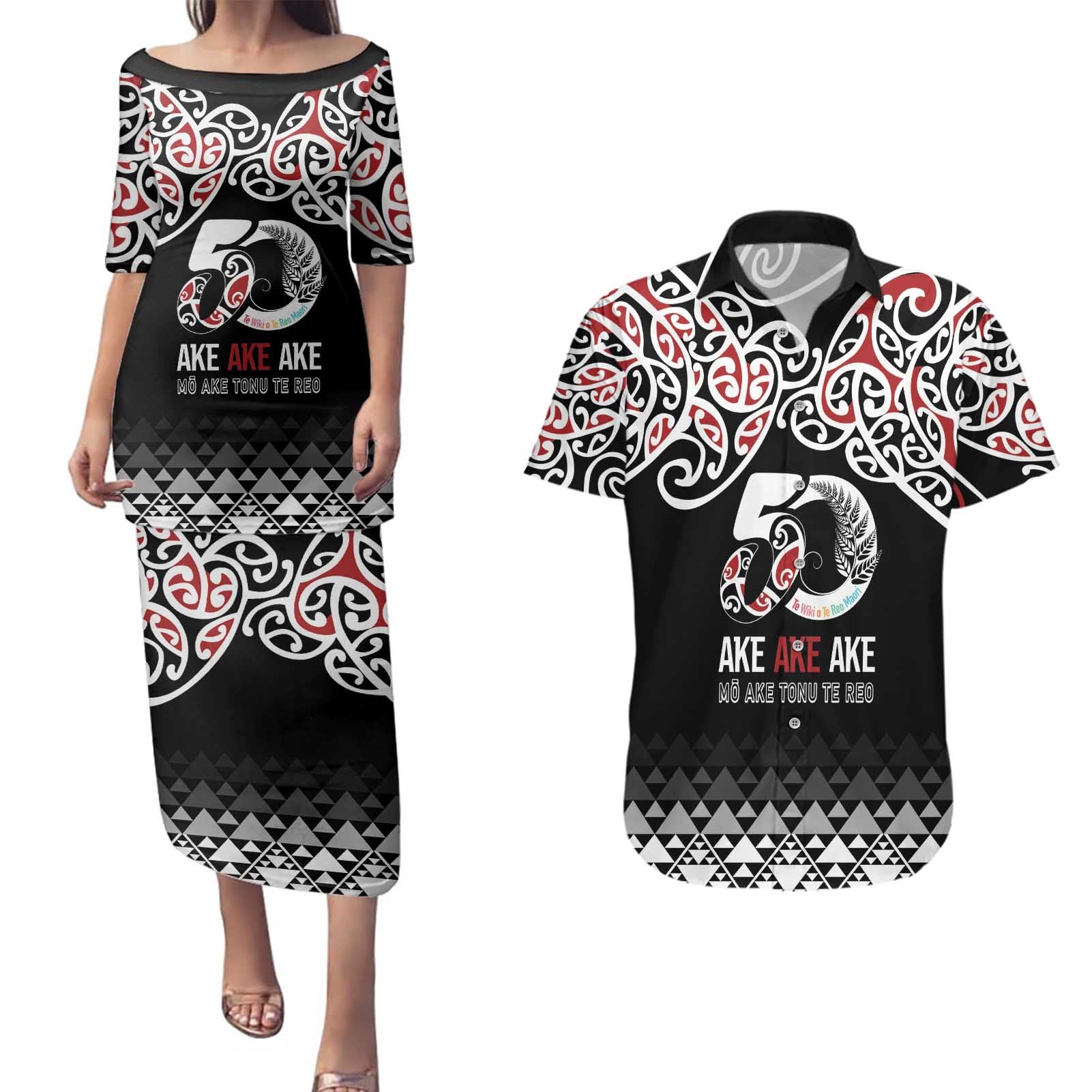 Kia Kaha Te Reo Maori Couples Matching Puletasi and Hawaiian Shirt 50 Years Mo Ake Tonu Te Reo - Aussie Hoodie