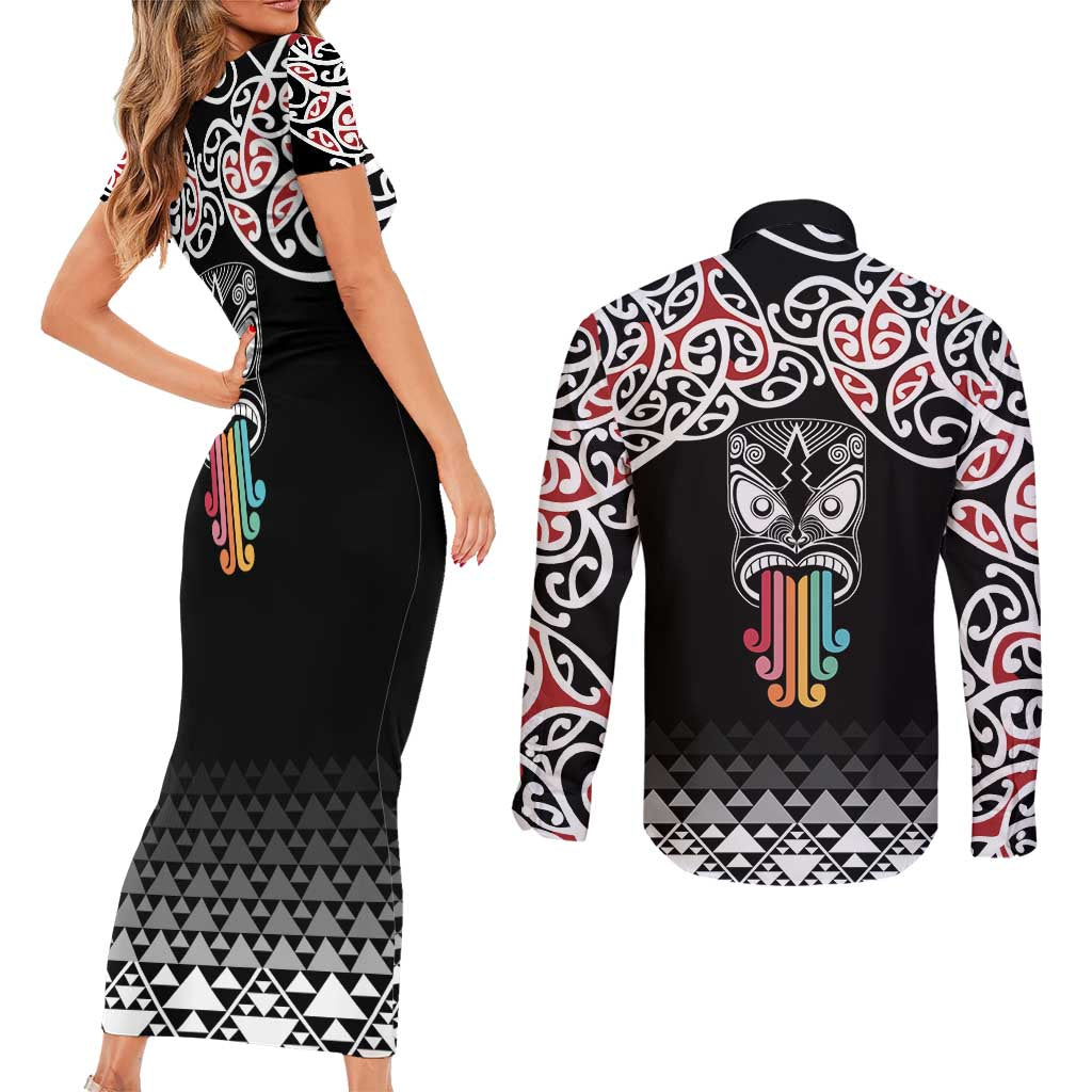 Kia Kaha Te Reo Maori Couples Matching Short Sleeve Bodycon Dress and Long Sleeve Button Shirt 50 Years Mo Ake Tonu Te Reo - Aussie Hoodie