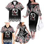 Kia Kaha Te Reo Maori Family Matching Off The Shoulder Long Sleeve Dress and Hawaiian Shirt 50 Years Mo Ake Tonu Te Reo - Aussie Hoodie