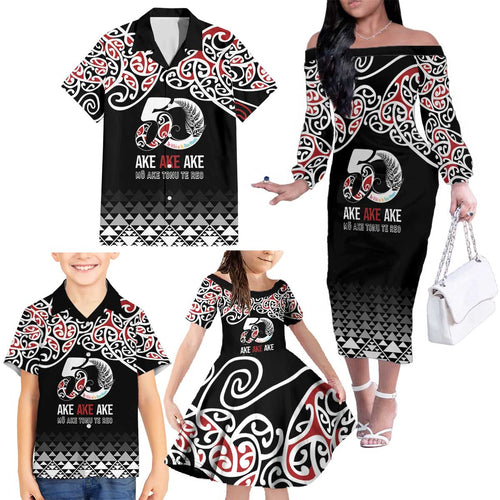 Kia Kaha Te Reo Maori Family Matching Off The Shoulder Long Sleeve Dress and Hawaiian Shirt 50 Years Mo Ake Tonu Te Reo - Aussie Hoodie