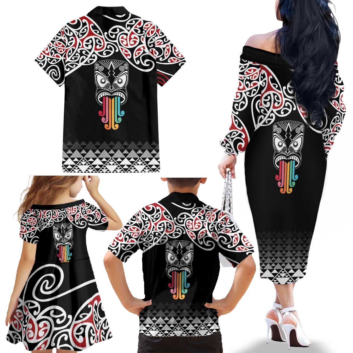 Kia Kaha Te Reo Maori Family Matching Off The Shoulder Long Sleeve Dress and Hawaiian Shirt 50 Years Mo Ake Tonu Te Reo - Aussie Hoodie