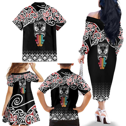 Kia Kaha Te Reo Maori Family Matching Off The Shoulder Long Sleeve Dress and Hawaiian Shirt 50 Years Mo Ake Tonu Te Reo - Aussie Hoodie