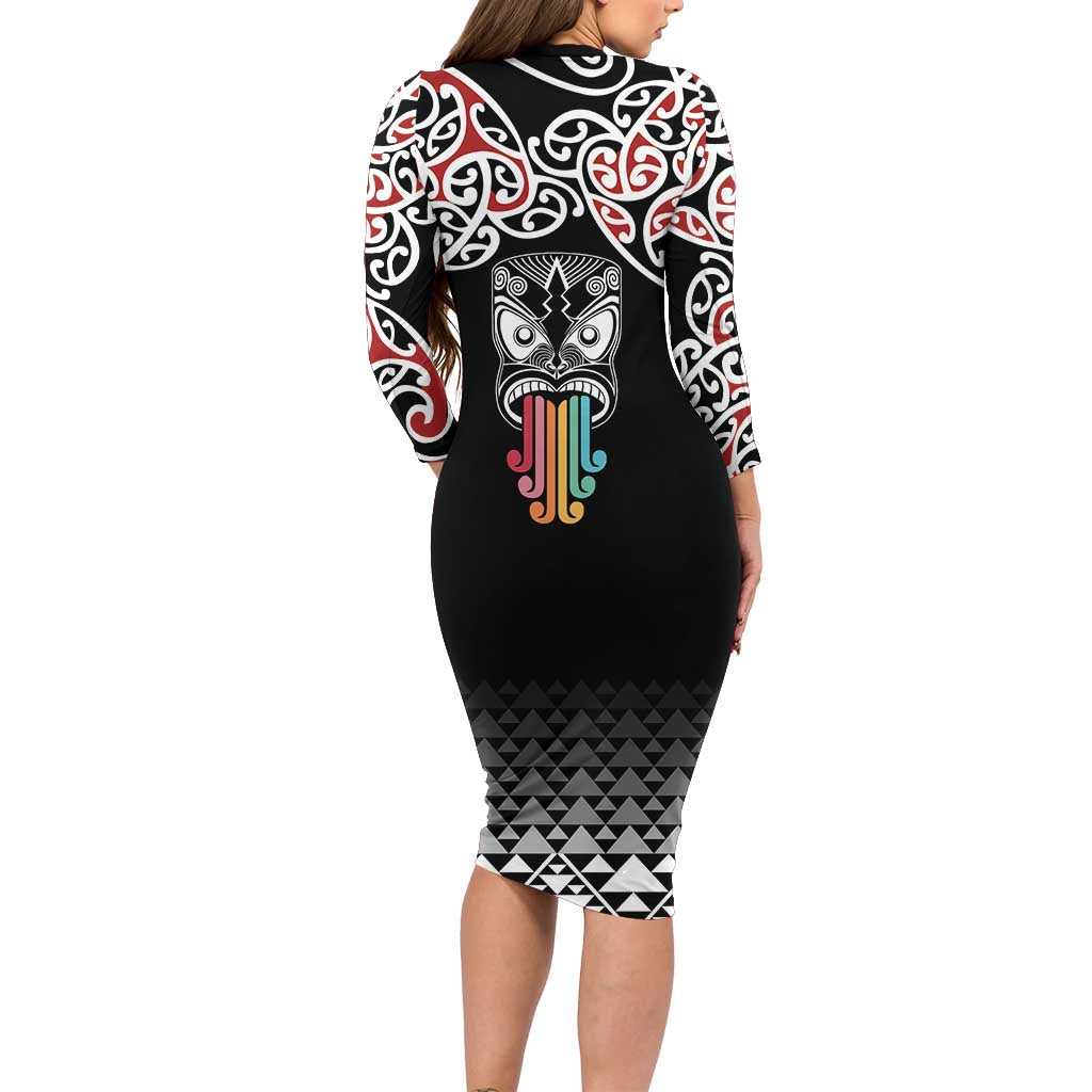 Kia Kaha Te Reo Maori Long Sleeve Bodycon Dress 50 Years Mo Ake Tonu Te Reo - Aussie Hoodie