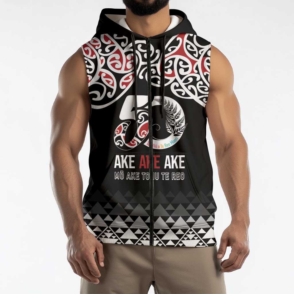 Kia Kaha Te Reo Maori Sleeveless Zip Hoodie 50 Years Mo Ake Tonu Te Reo LT7