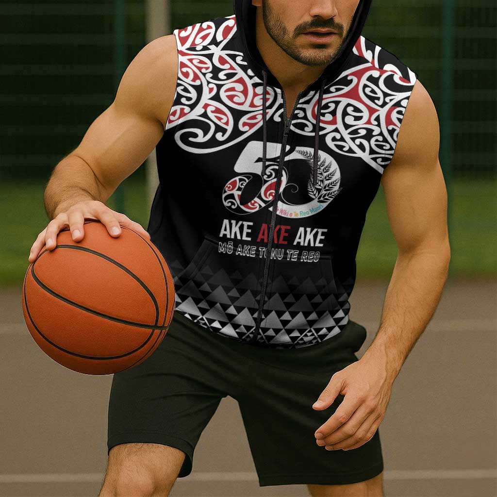 Kia Kaha Te Reo Maori Sleeveless Zip Hoodie 50 Years Mo Ake Tonu Te Reo LT7
