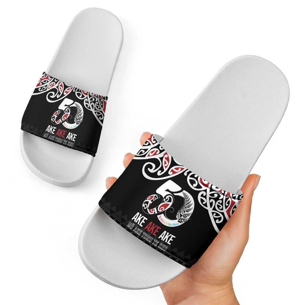 Kia Kaha Te Reo Maori Slide Sandals 50 Years Mo Ake Tonu Te Reo - Aussie Hoodie