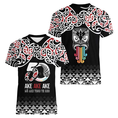 Kia Kaha Te Reo Maori Women V-Neck T-Shirt 50 Years Mo Ake Tonu Te Reo - Aussie Hoodie
