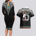 50 Years Kia Kaha Te Reo Maori Couples Matching Long Sleeve Bodycon Dress and Hawaiian Shirt Ake Ake Ake! - Aussie Hoodie
