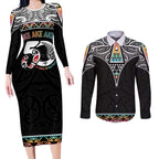 50 Years Kia Kaha Te Reo Maori Couples Matching Long Sleeve Bodycon Dress and Long Sleeve Button Shirt Ake Ake Ake! - Aussie Hoodie