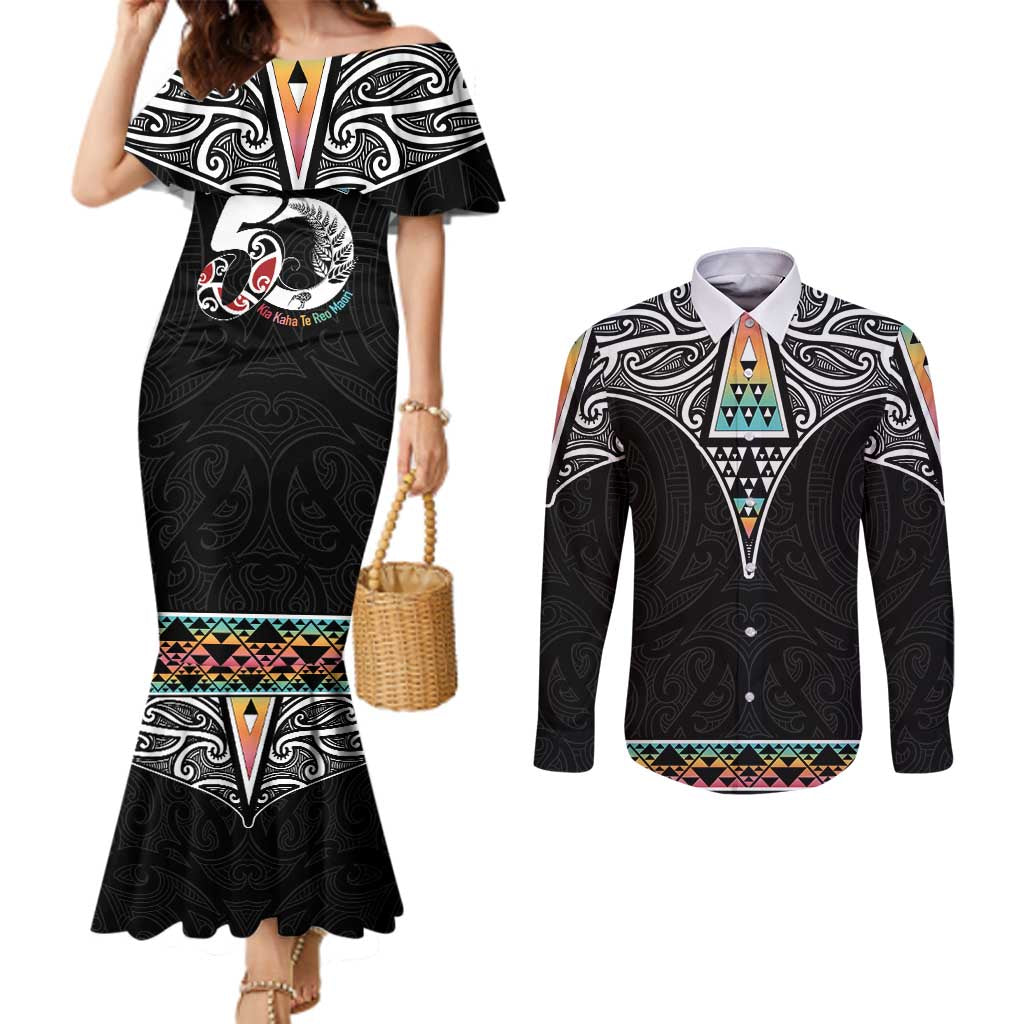 50 Years Kia Kaha Te Reo Maori Couples Matching Mermaid Dress and Long Sleeve Button Shirt Ake Ake Ake! - Aussie Hoodie