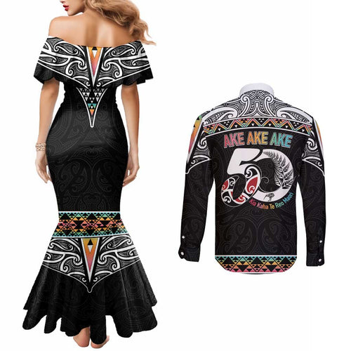 50 Years Kia Kaha Te Reo Maori Couples Matching Mermaid Dress and Long Sleeve Button Shirt Ake Ake Ake! - Aussie Hoodie