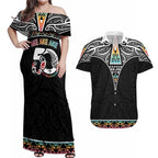 50 Years Kia Kaha Te Reo Maori Couples Matching Off Shoulder Maxi Dress and Hawaiian Shirt Ake Ake Ake! - Aussie Hoodie