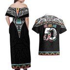 50 Years Kia Kaha Te Reo Maori Couples Matching Off Shoulder Maxi Dress and Hawaiian Shirt Ake Ake Ake! - Aussie Hoodie