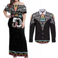 50 Years Kia Kaha Te Reo Maori Couples Matching Off Shoulder Maxi Dress and Long Sleeve Button Shirt Ake Ake Ake! - Aussie Hoodie