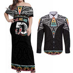 50 Years Kia Kaha Te Reo Maori Couples Matching Off Shoulder Maxi Dress and Long Sleeve Button Shirt Ake Ake Ake! - Aussie Hoodie