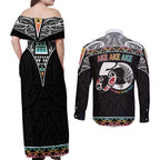 50 Years Kia Kaha Te Reo Maori Couples Matching Off Shoulder Maxi Dress and Long Sleeve Button Shirt Ake Ake Ake! - Aussie Hoodie