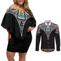 50 Years Kia Kaha Te Reo Maori Couples Matching Off Shoulder Short Dress and Long Sleeve Button Shirt Ake Ake Ake! - Aussie Hoodie