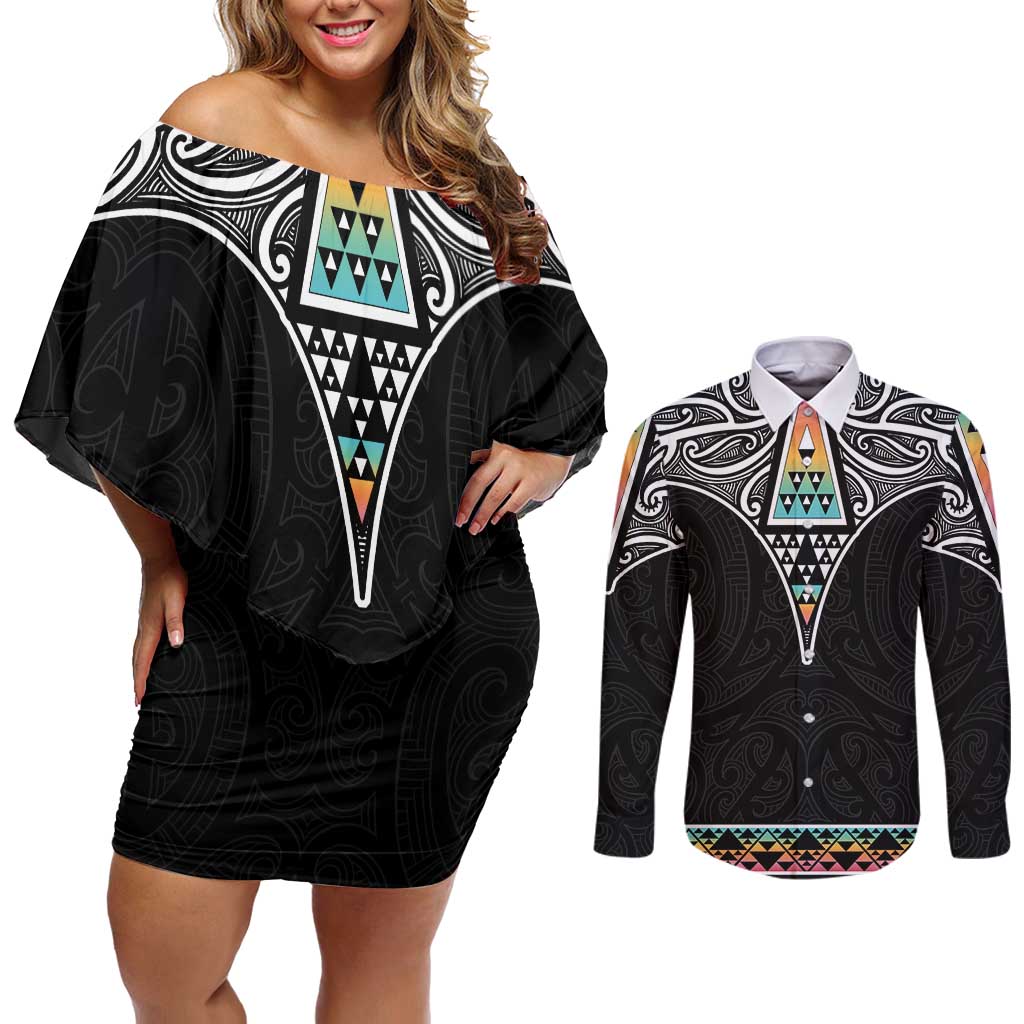 50 Years Kia Kaha Te Reo Maori Couples Matching Off Shoulder Short Dress and Long Sleeve Button Shirt Ake Ake Ake! - Aussie Hoodie