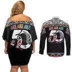 50 Years Kia Kaha Te Reo Maori Couples Matching Off Shoulder Short Dress and Long Sleeve Button Shirt Ake Ake Ake! - Aussie Hoodie