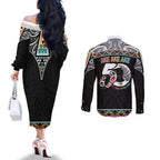 50 Years Kia Kaha Te Reo Maori Couples Matching Off The Shoulder Long Sleeve Dress and Long Sleeve Button Shirt Ake Ake Ake! - Aussie Hoodie