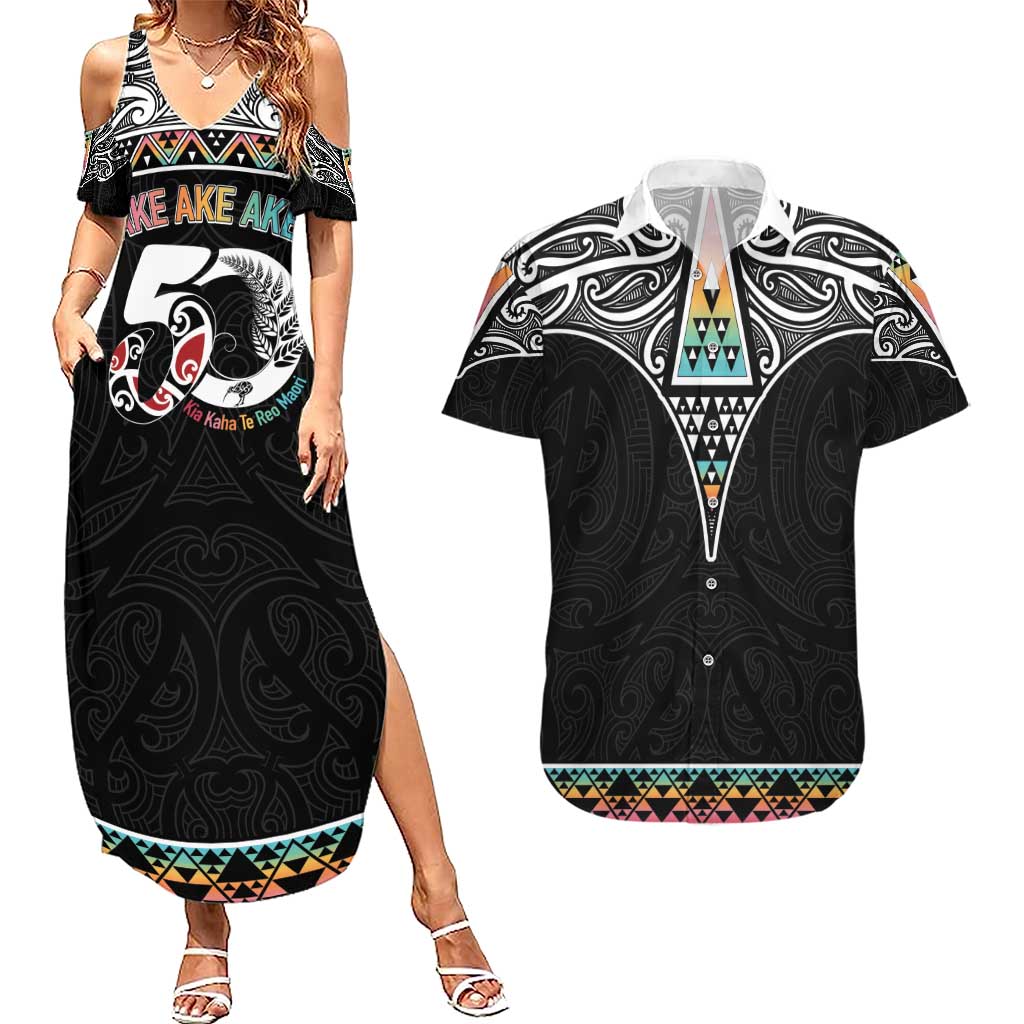 50 Years Kia Kaha Te Reo Maori Couples Matching Summer Maxi Dress and Hawaiian Shirt Ake Ake Ake! - Aussie Hoodie