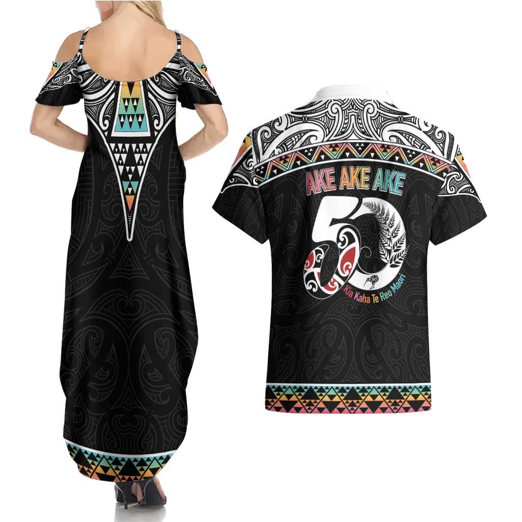 50 Years Kia Kaha Te Reo Maori Couples Matching Summer Maxi Dress and Hawaiian Shirt Ake Ake Ake! - Aussie Hoodie