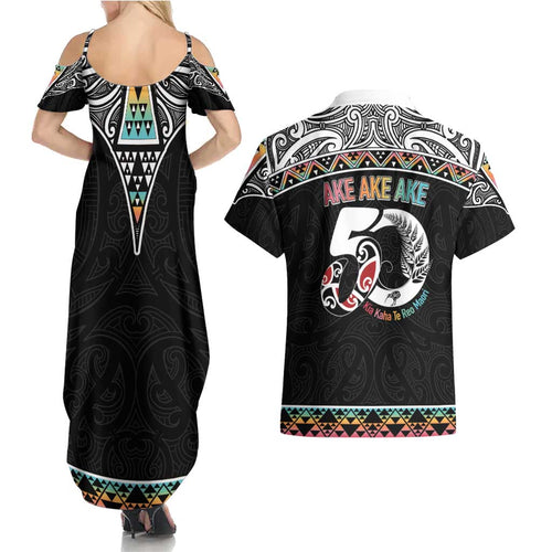 50 Years Kia Kaha Te Reo Maori Couples Matching Summer Maxi Dress and Hawaiian Shirt Ake Ake Ake! - Aussie Hoodie