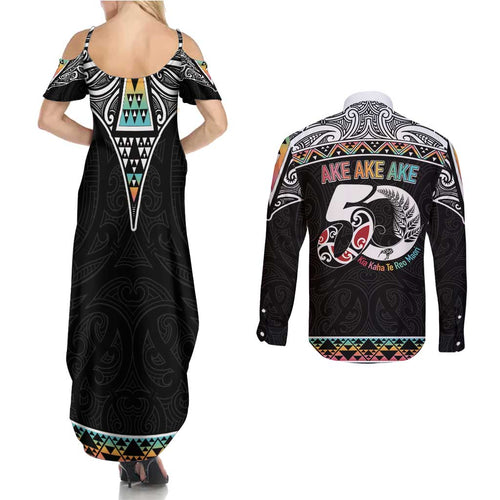 50 Years Kia Kaha Te Reo Maori Couples Matching Summer Maxi Dress and Long Sleeve Button Shirt Ake Ake Ake! - Aussie Hoodie
