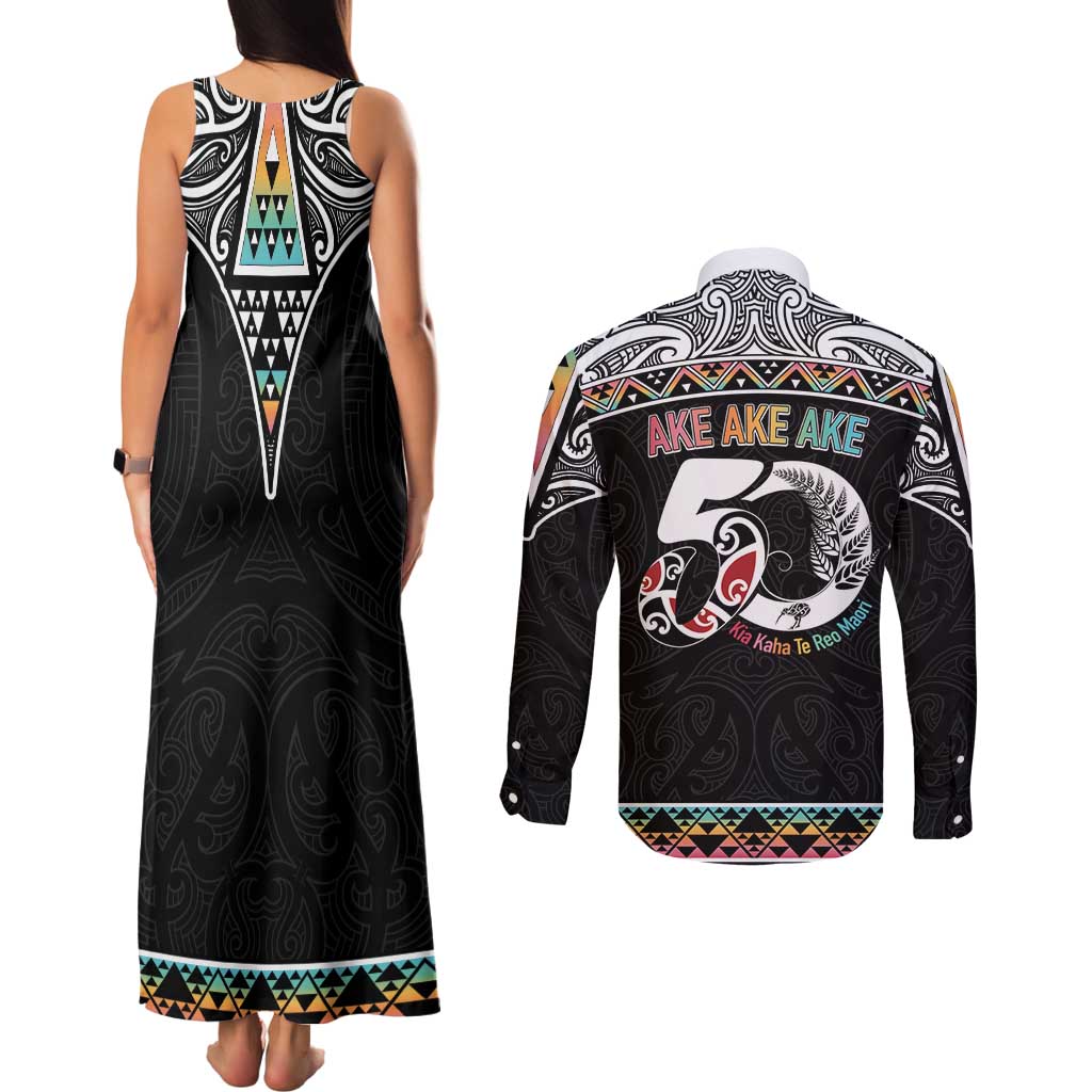 50 Years Kia Kaha Te Reo Maori Couples Matching Tank Maxi Dress and Long Sleeve Button Shirt Ake Ake Ake! - Aussie Hoodie