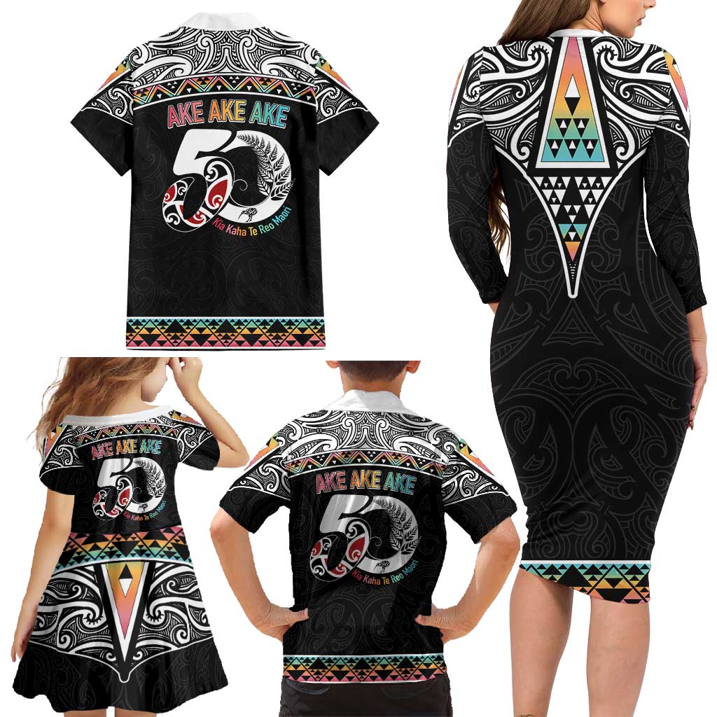 50 Years Kia Kaha Te Reo Maori Family Matching Long Sleeve Bodycon Dress and Hawaiian Shirt Ake Ake Ake! - Aussie Hoodie