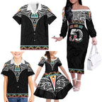 50 Years Kia Kaha Te Reo Maori Family Matching Off The Shoulder Long Sleeve Dress and Hawaiian Shirt Ake Ake Ake! - Aussie Hoodie