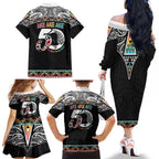 50 Years Kia Kaha Te Reo Maori Family Matching Off The Shoulder Long Sleeve Dress and Hawaiian Shirt Ake Ake Ake! - Aussie Hoodie