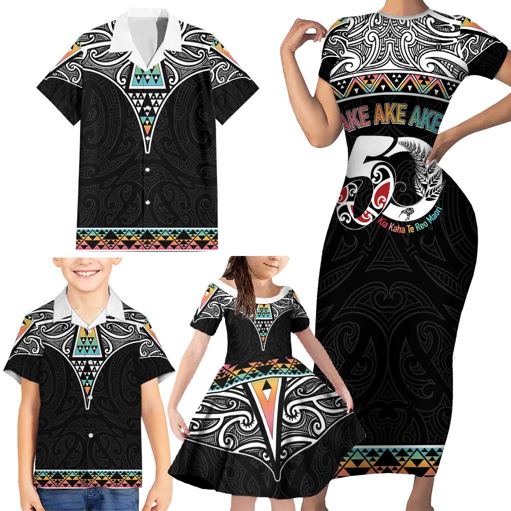 50 Years Kia Kaha Te Reo Maori Family Matching Short Sleeve Bodycon Dress and Hawaiian Shirt Ake Ake Ake! - Aussie Hoodie