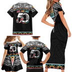 50 Years Kia Kaha Te Reo Maori Family Matching Short Sleeve Bodycon Dress and Hawaiian Shirt Ake Ake Ake! - Aussie Hoodie