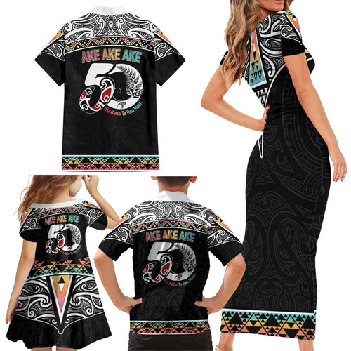 50 Years Kia Kaha Te Reo Maori Family Matching Short Sleeve Bodycon Dress and Hawaiian Shirt Ake Ake Ake! - Aussie Hoodie