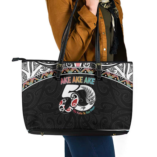 50 Years Kia Kaha Te Reo Maori Leather Tote Bag Ake Ake Ake! - Aussie Hoodie