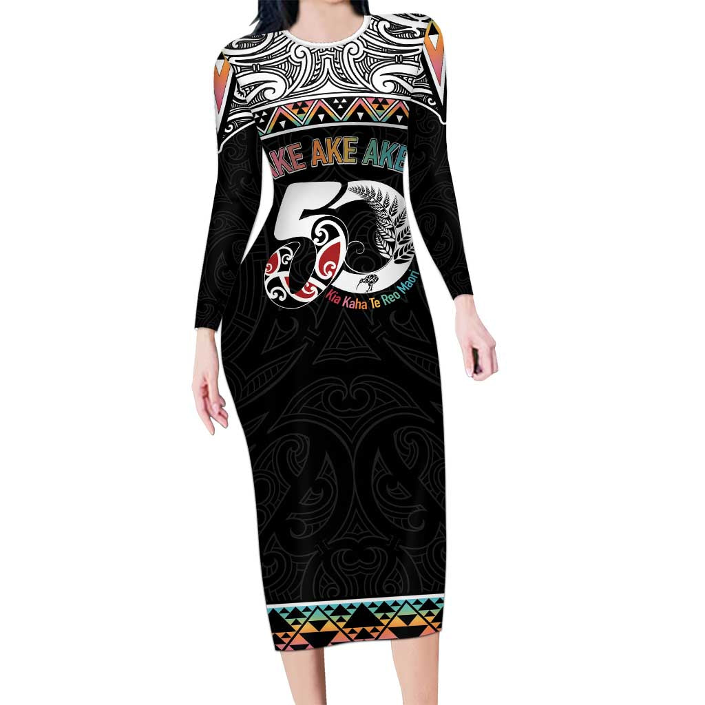 50 Years Kia Kaha Te Reo Maori Long Sleeve Bodycon Dress Ake Ake Ake! - Aussie Hoodie
