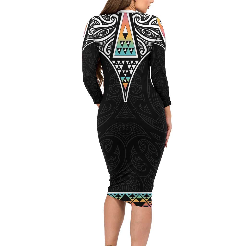 50 Years Kia Kaha Te Reo Maori Long Sleeve Bodycon Dress Ake Ake Ake! - Aussie Hoodie