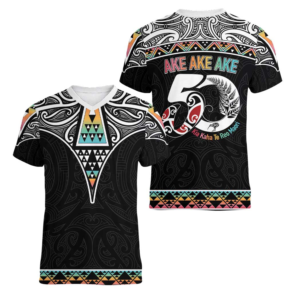 50 Years Kia Kaha Te Reo Maori Women V-Neck T-Shirt Ake Ake Ake! - Aussie Hoodie