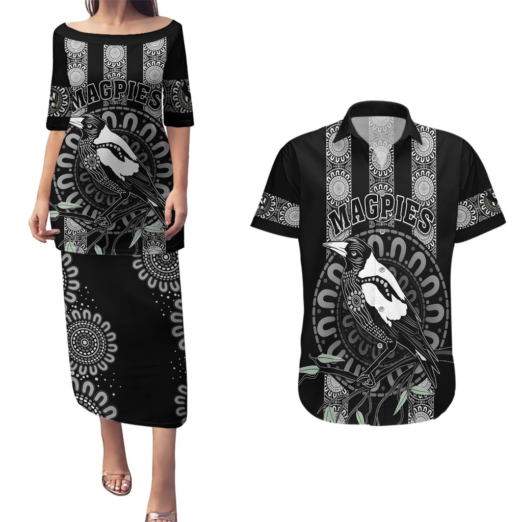 personalised-collingwood-football-couples-matching-puletasi-dress-and-hawaiian-shirt-champions-go-magpies